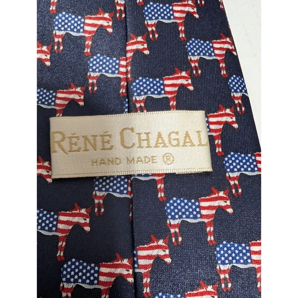 Rene Chagal Tie Handmade Donkeys Red White And Blue Democrat‎ Patriotic American - Picture 3 of 7